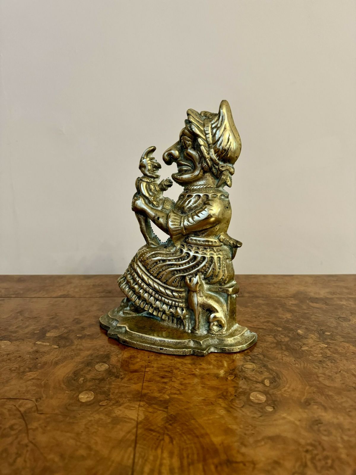 Unusual Brass Antique Doorstop Of Mrs Punch photo for sale