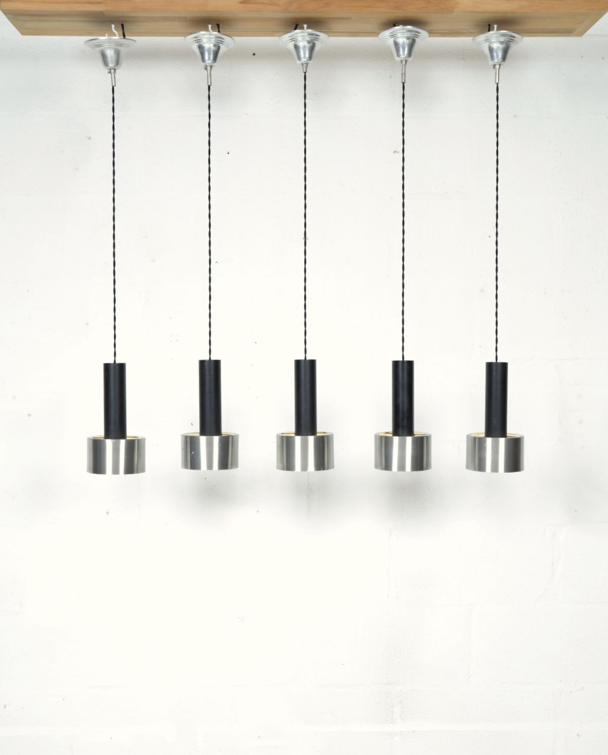 Set Of 5 Midcentury Dutch Pendant Hanging Lights By Nico Kooy For Raak Amsterdam Black Chrome photo furniture