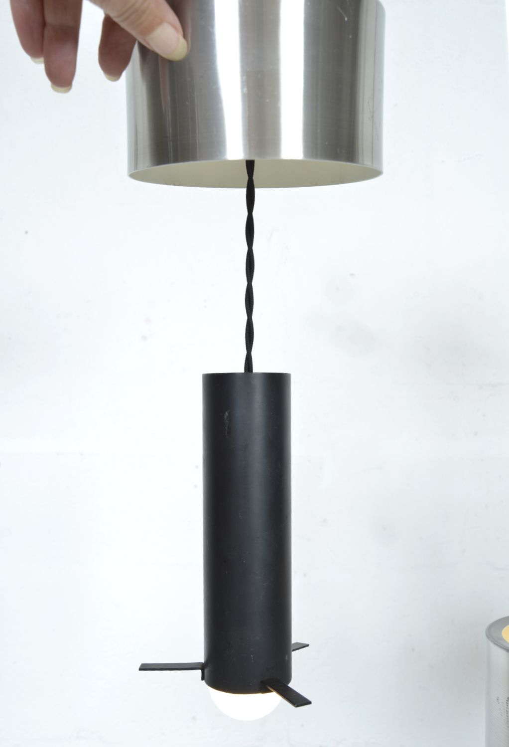 Set Of 5 Midcentury Dutch Pendant Hanging Lights By Nico Kooy For Raak Amsterdam Black Chrome photo vintage