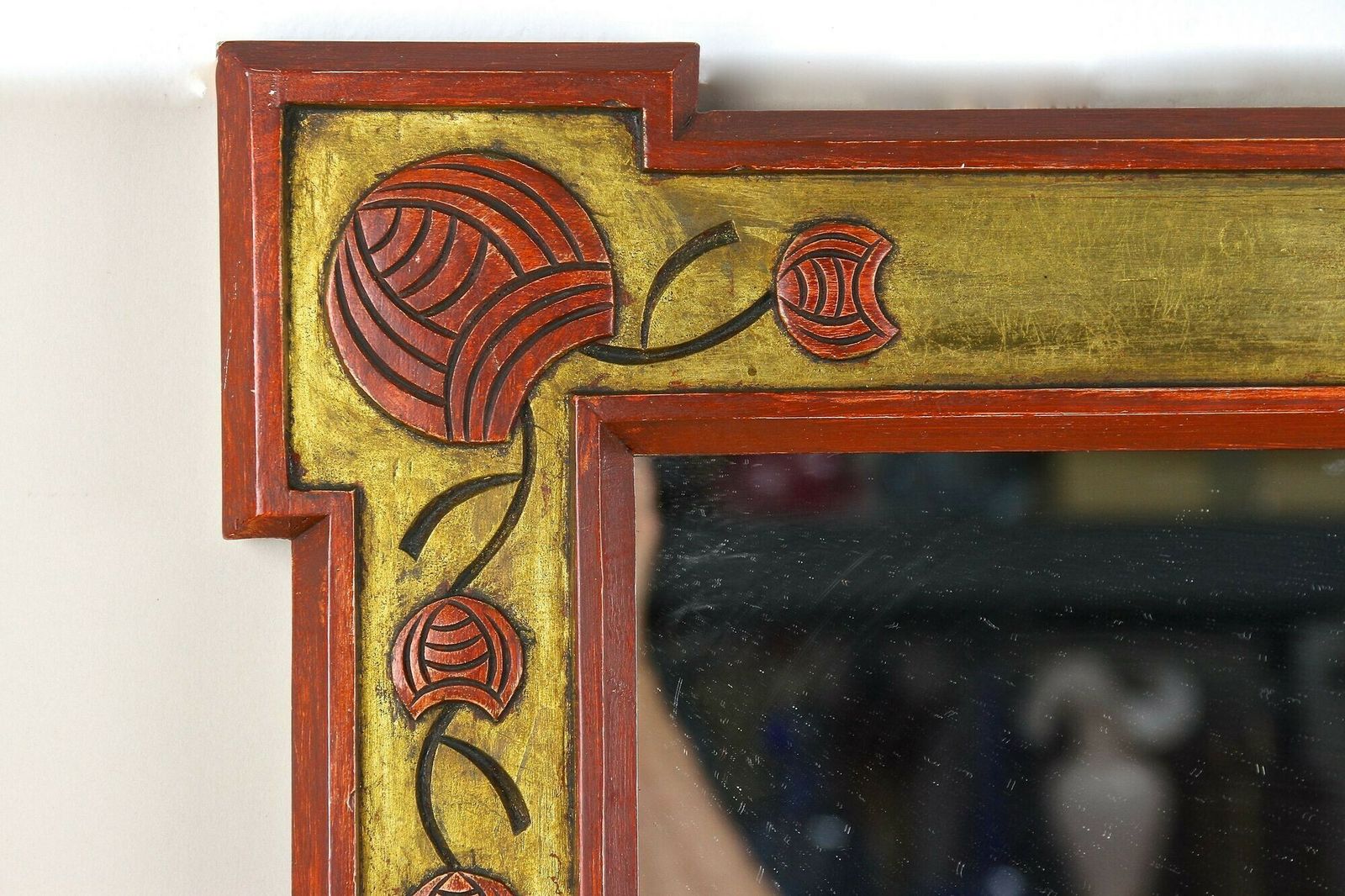 20th Century Art Nouveau Gilt/ Red Wall Mirror With Floral Carvings, At Ca. 1900 photo for sale