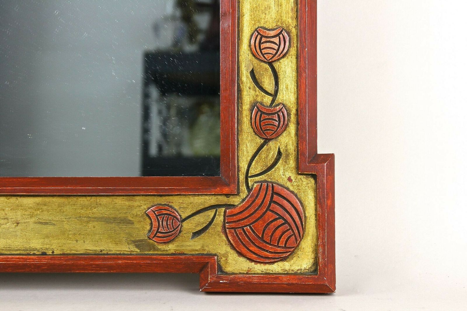 20th Century Art Nouveau Gilt/ Red Wall Mirror With Floral Carvings, At Ca. 1900 photo vinterior