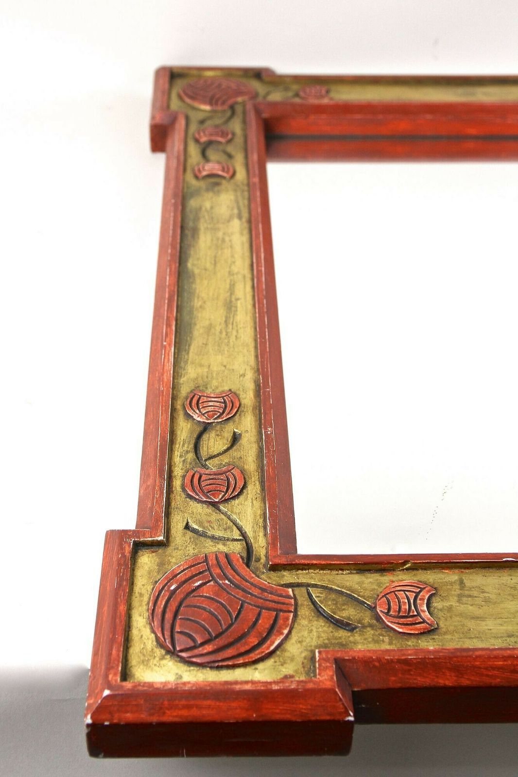 1100.0 20th Century Art Nouveau Gilt/ Red Wall Mirror With Floral Carvings, At Ca. 1900 photo
