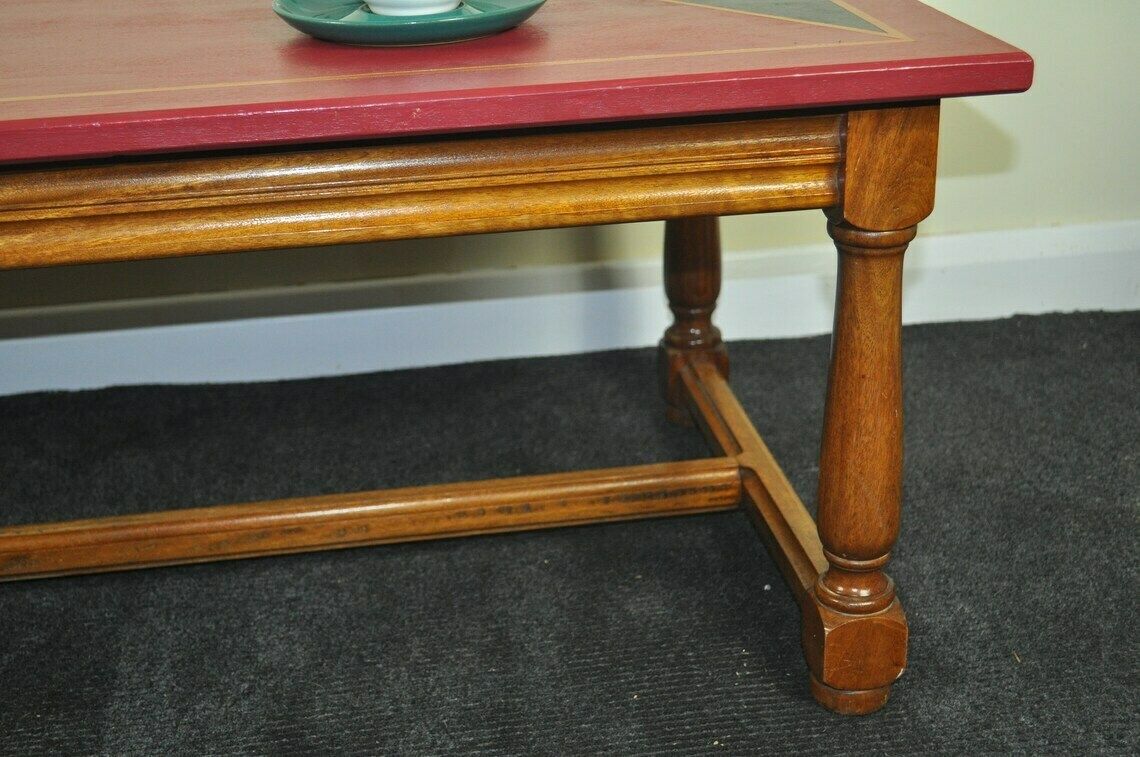 Vintage Mid Century Coffee Table In Cranberry And Black With Copper Pinstriping photo for sale