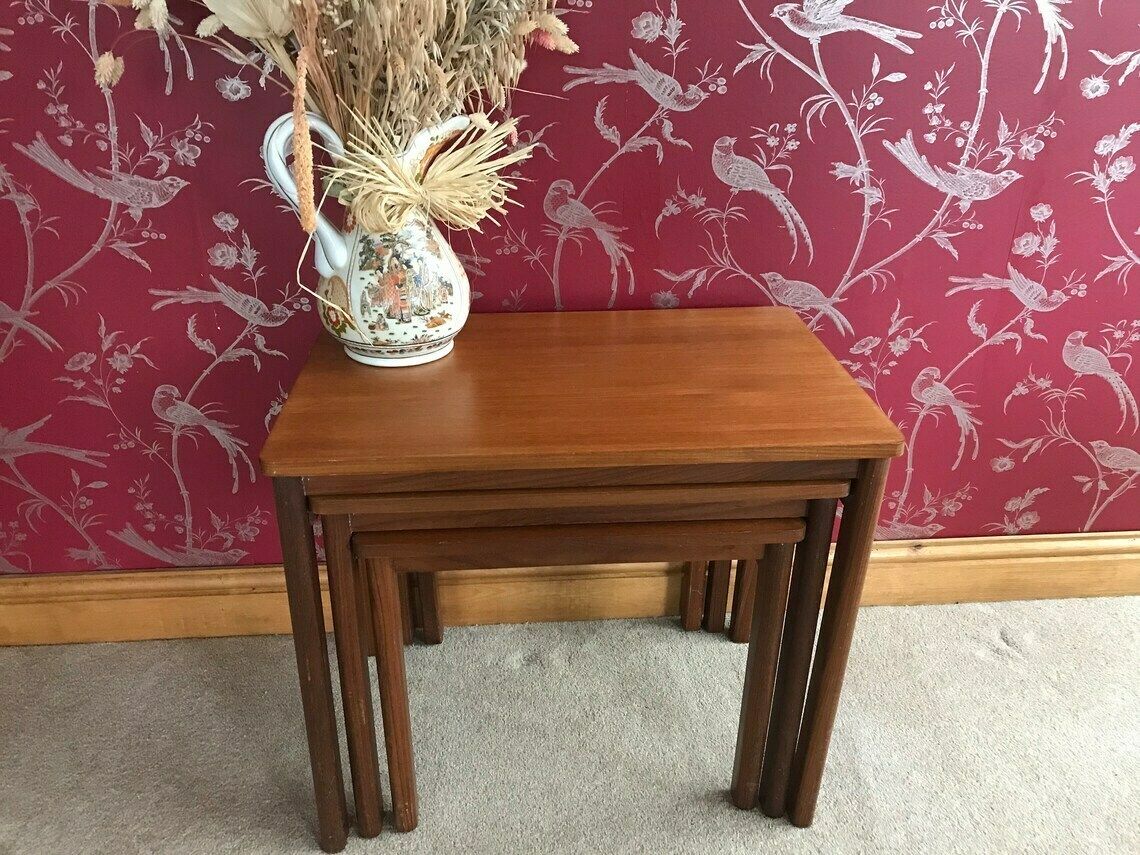 Vintage Nest Of Three Mid Century Coffee Or Occasional Tables In Teak