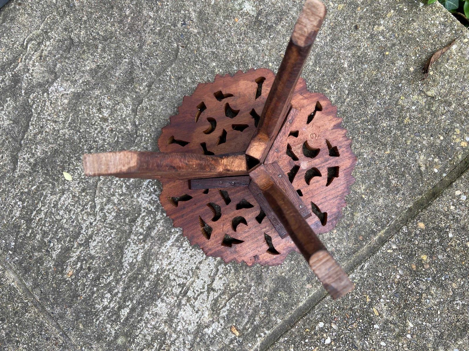 photo for sale Dinky Carved Vintage Wooden Table, Folding Table, Plant Stand