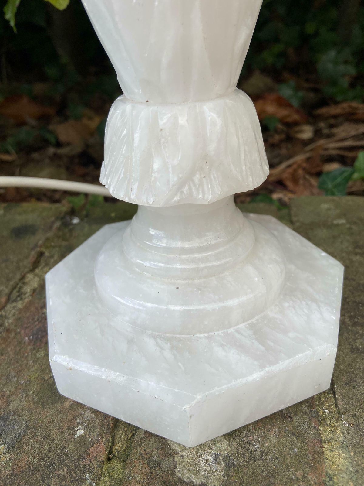 Tall Vintage Engraved Onyx Alabaster Vintage Table Lamp   White Marble Style photo furniture