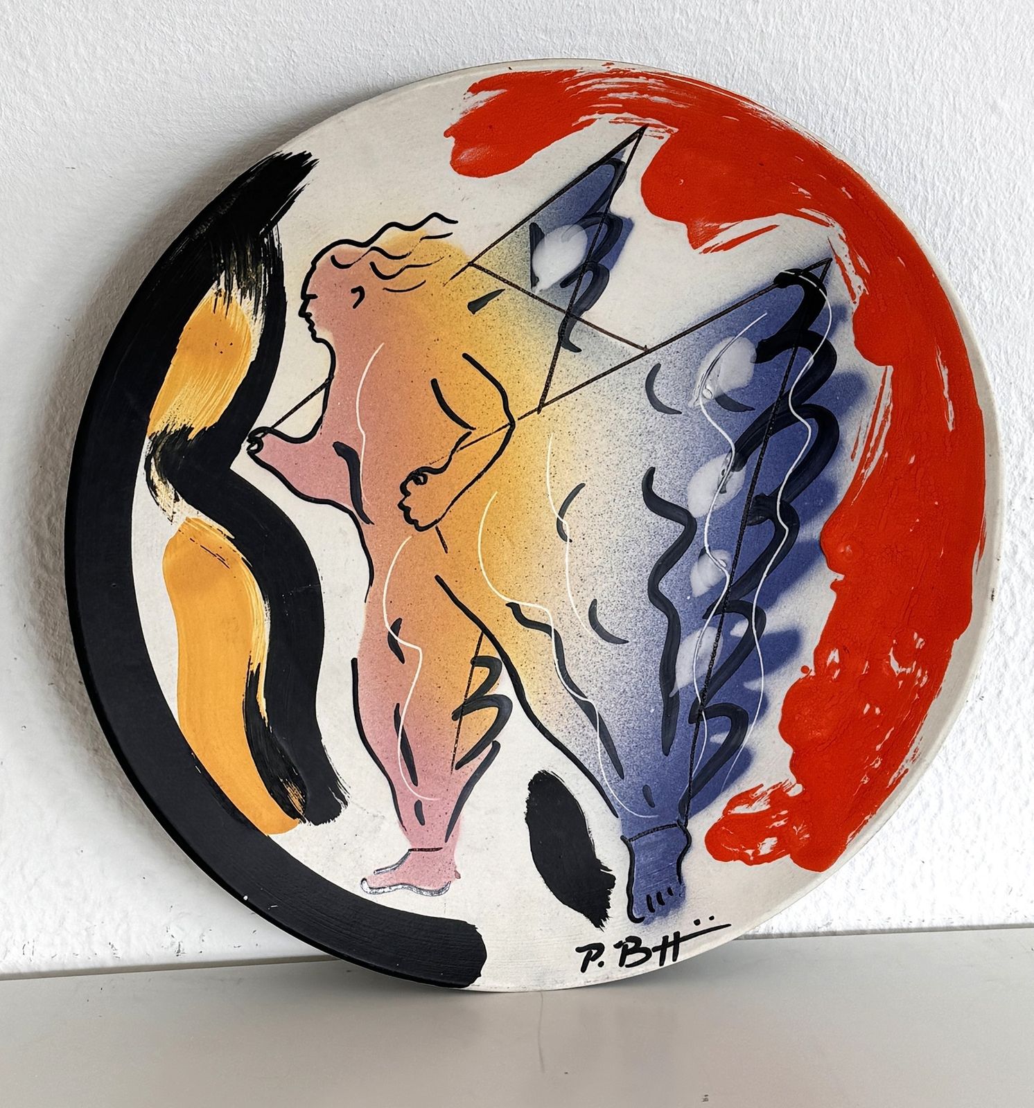 Italian Mid Century Ceramic Wall Plate Decoration By Paolo Buggiani, 1989 photo 380.0