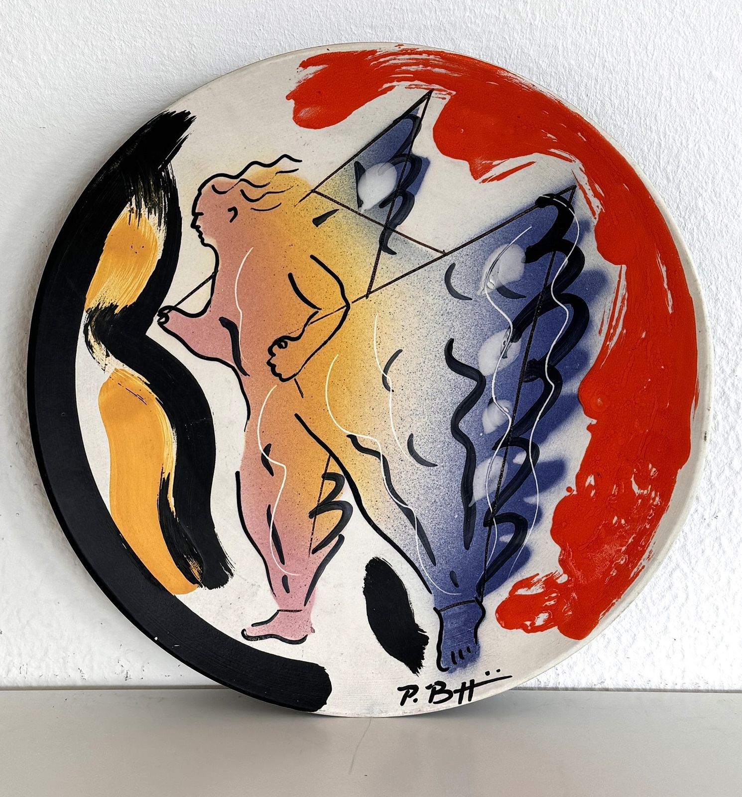 Italian Mid Century Ceramic Wall Plate Decoration By Paolo Buggiani, 1989 photo buy