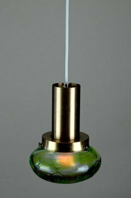 Handblown Glass & Brass Pendant Lights By Paul Kedelv For Flygsfors, Sweden, 1970s, Set Of 2 photo 495.0