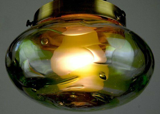 photo furniture Handblown Glass & Brass Pendant Lights By Paul Kedelv For Flygsfors, Sweden, 1970s, Set Of 2