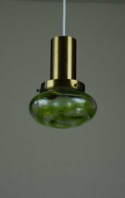 Lighting Handblown Glass & Brass Pendant Lights By Paul Kedelv For Flygsfors, Sweden, 1970s, Set Of 2 photo