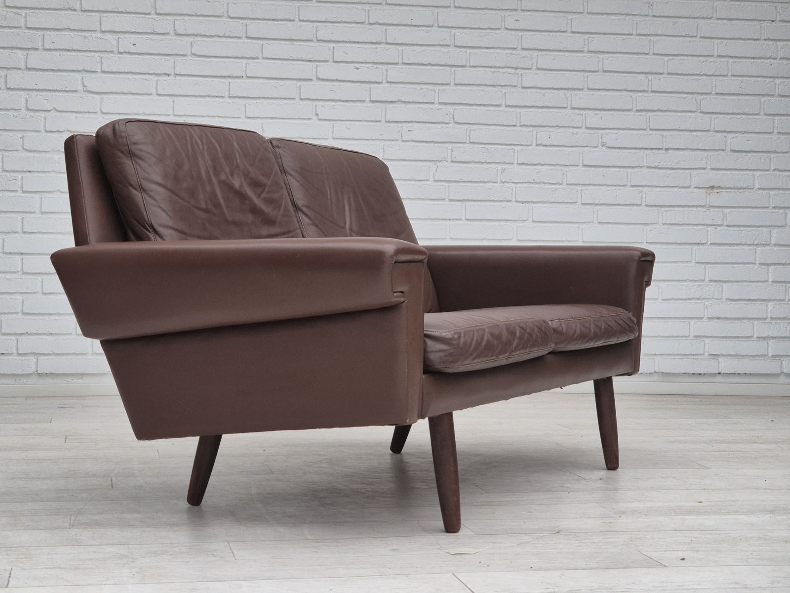 photo for sale 1970s, Danish 2 Seater Sofa, Original Condition, Brown Leather.
