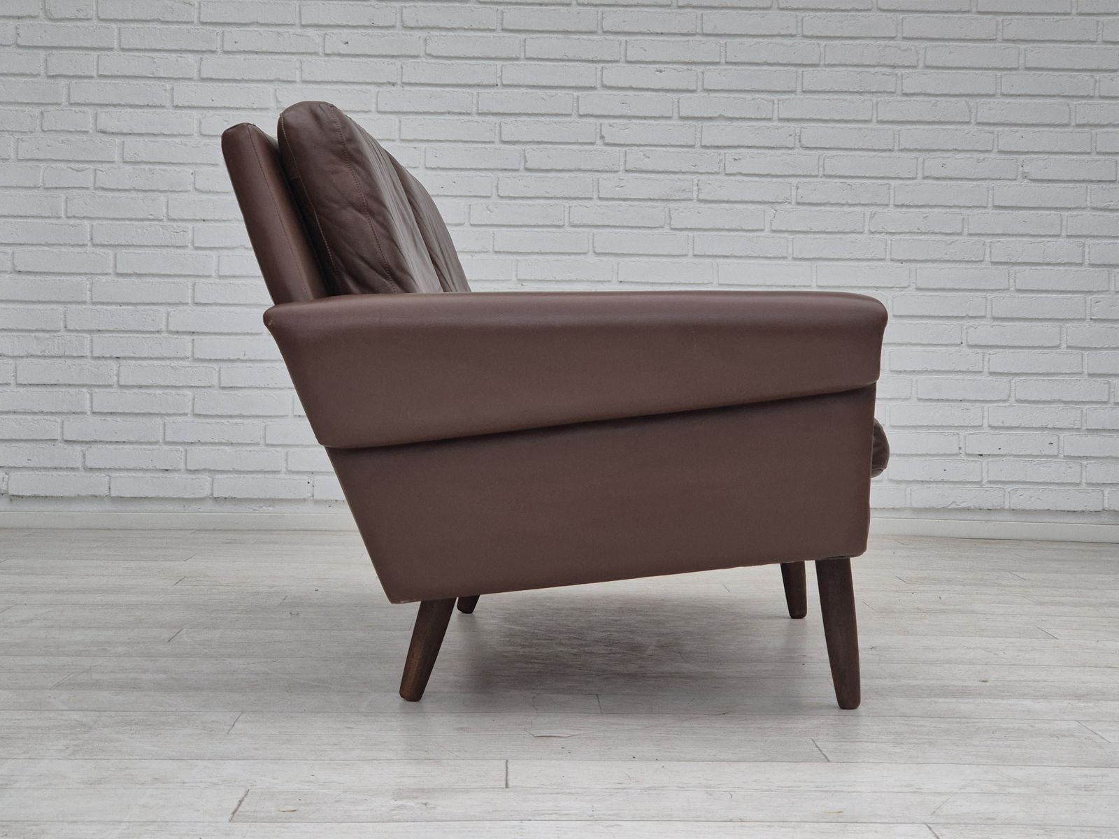 Furniture 1970s, Danish 2 Seater Sofa, Original Condition, Brown Leather. photo
