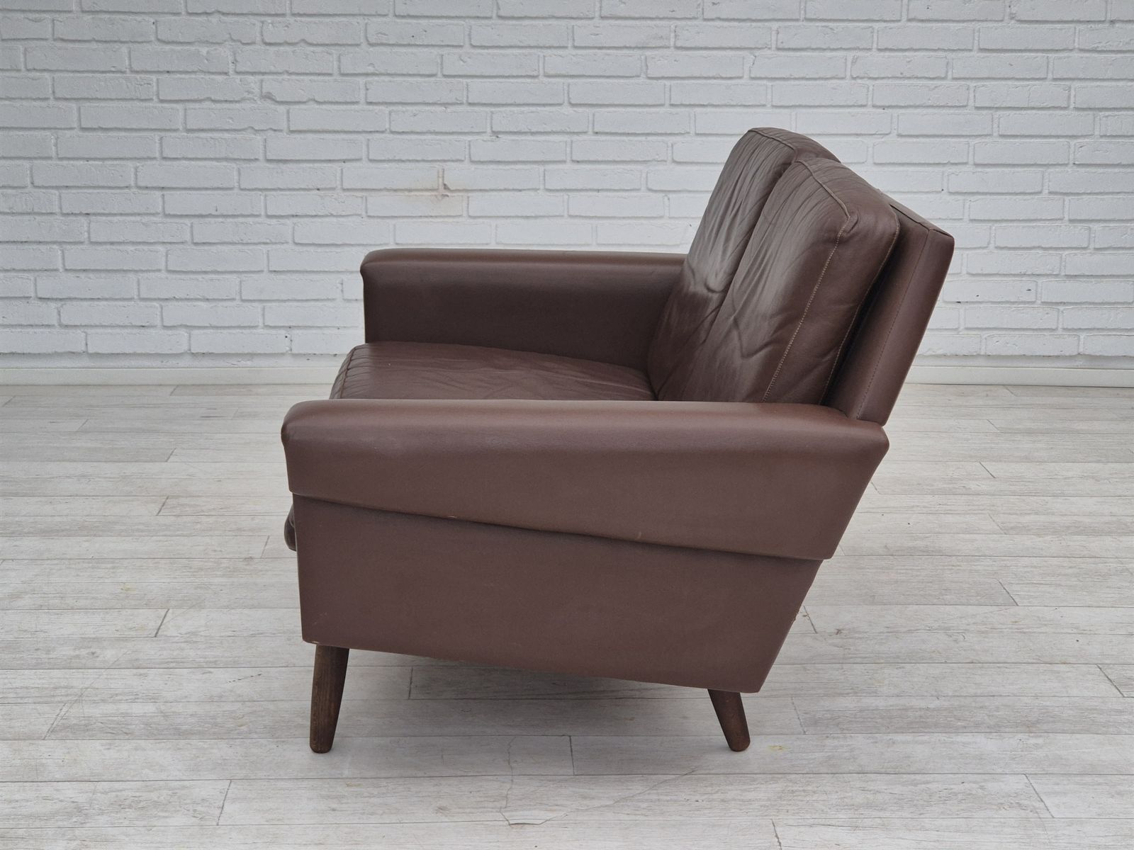 1690.0 1970s, Danish 2 Seater Sofa, Original Condition, Brown Leather. photo