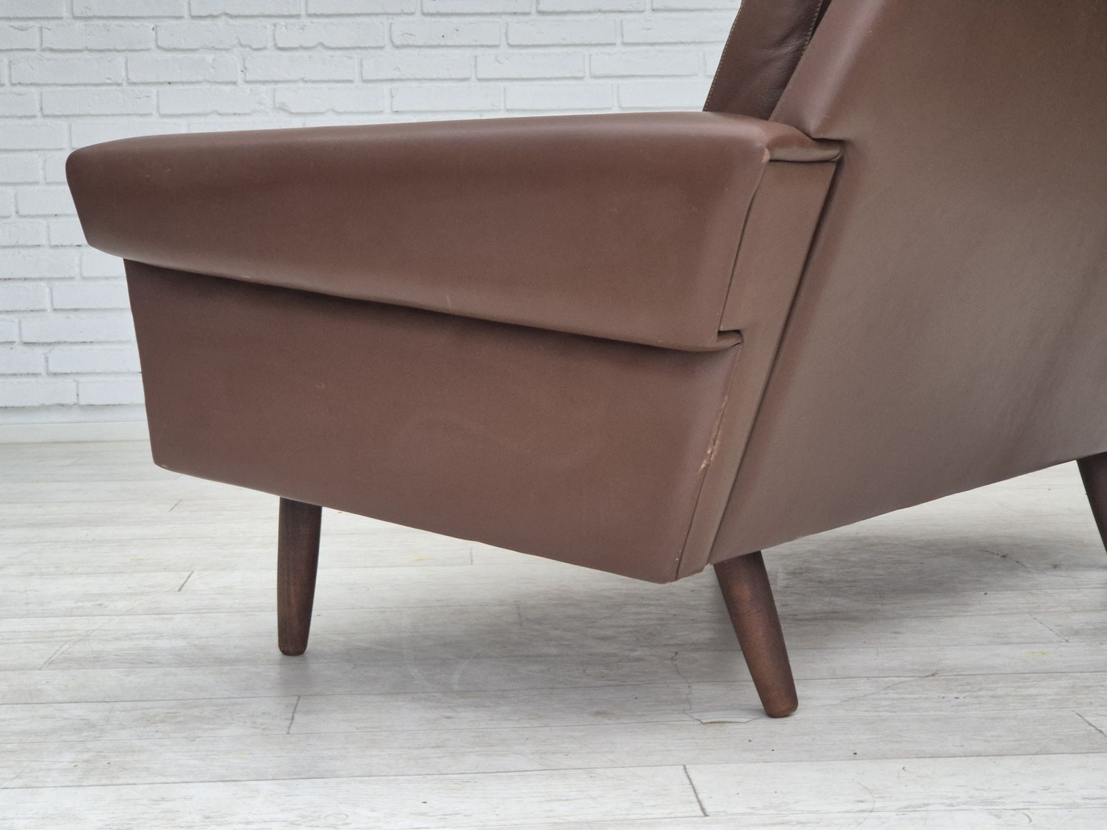 photo buy 1970s, Danish 2 Seater Sofa, Original Condition, Brown Leather.