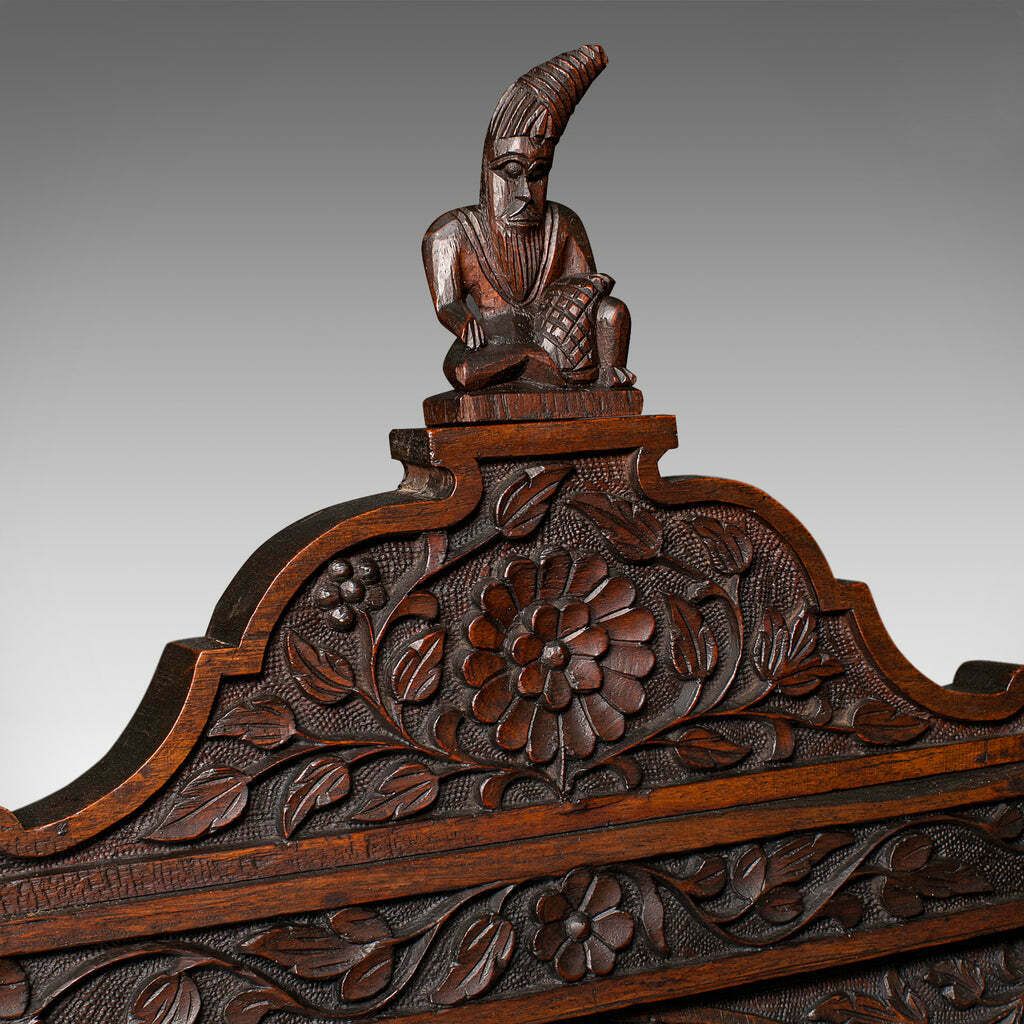 Large Antique Veranda Bench, Ceylon, Teak, 3 Seater, Ornate Seat, Victorian photo vintage