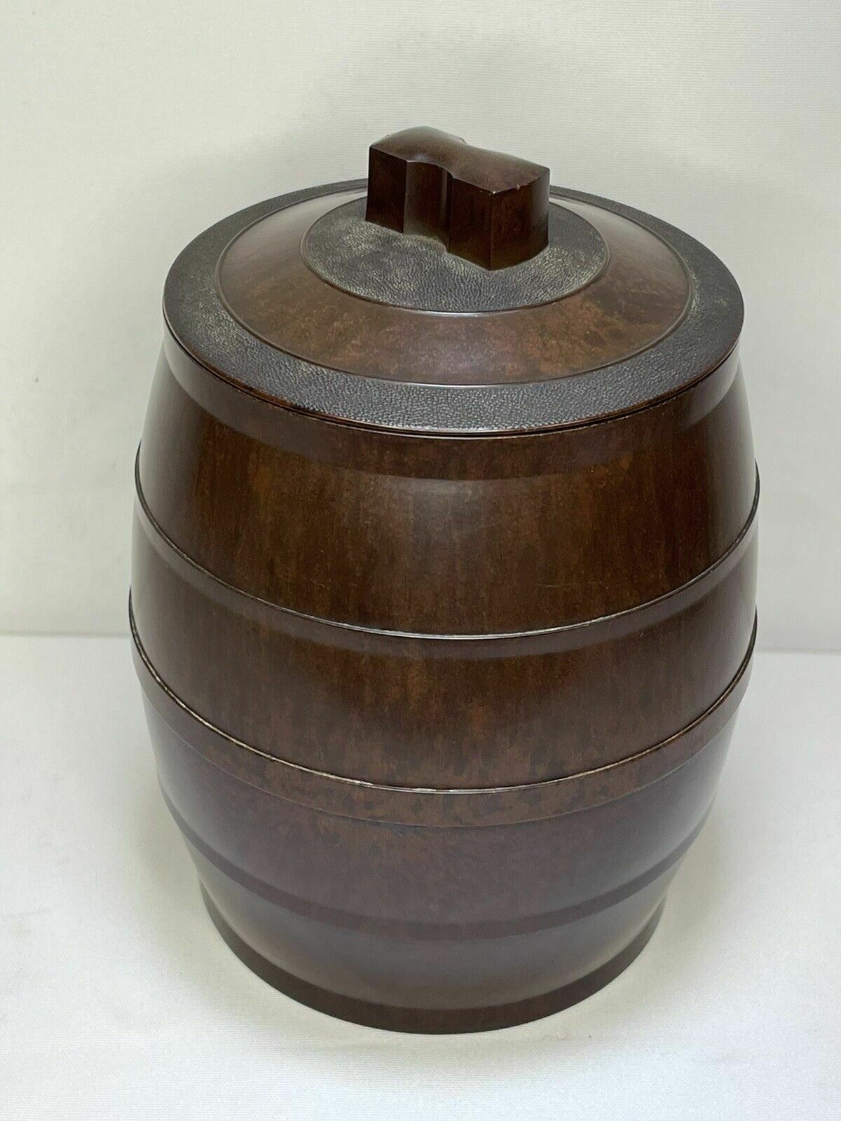 Vintage 1940s Airtite Velos Bumper Barrel Brown Bakelite Tobacco Jar With Lid