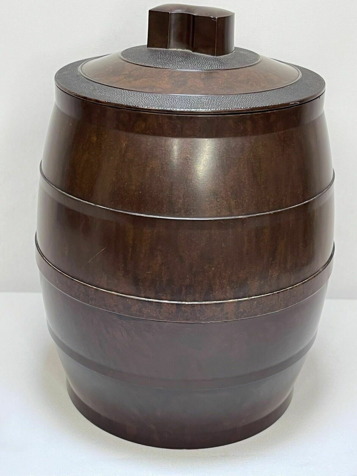 Vintage 1940s Airtite Velos Bumper Barrel Brown Bakelite Tobacco Jar With Lid photo Home Decor