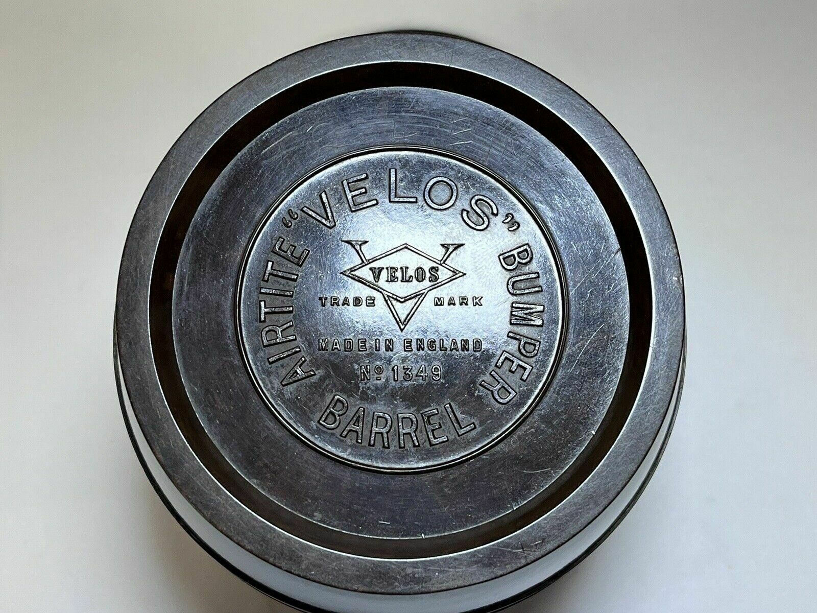 photo for sale Vintage 1940s Airtite Velos Bumper Barrel Brown Bakelite Tobacco Jar With Lid