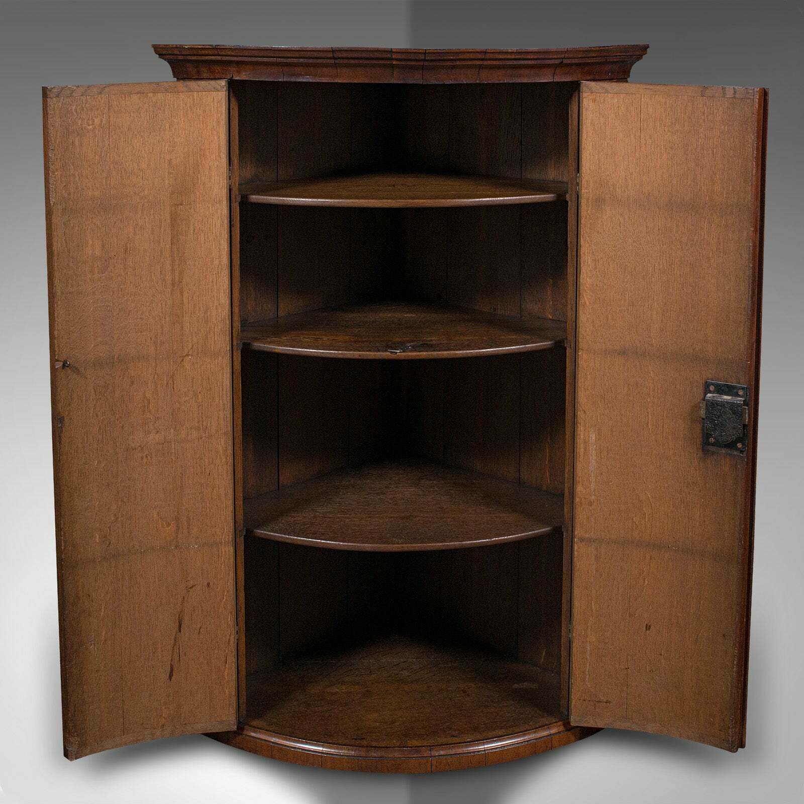 Antique Bow Front Corner Cabinet English Oak Wall Mount Cabinet Georgian photo Furniture