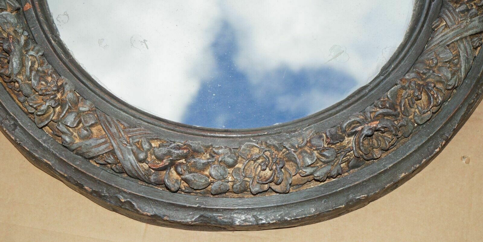 photo vinterior Pair Of Original Antique Foxed Glass Heavily Carved Period Paint Wall Mirrors