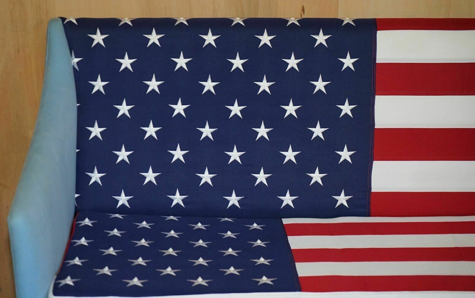 Antique Georgian 1820 Sofa Upholstered With American Flag Stars & Stripes USA photo Furniture