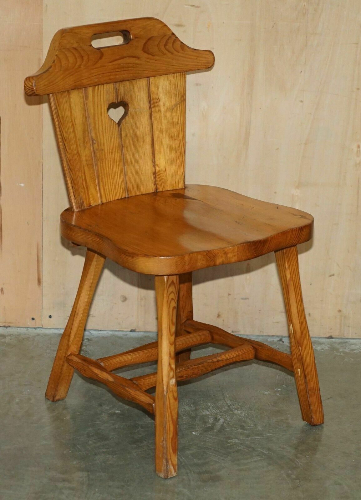 Suite Of Eight English Country House Vintage Pine Dining Chairs Heart Backs 8 photo for sale