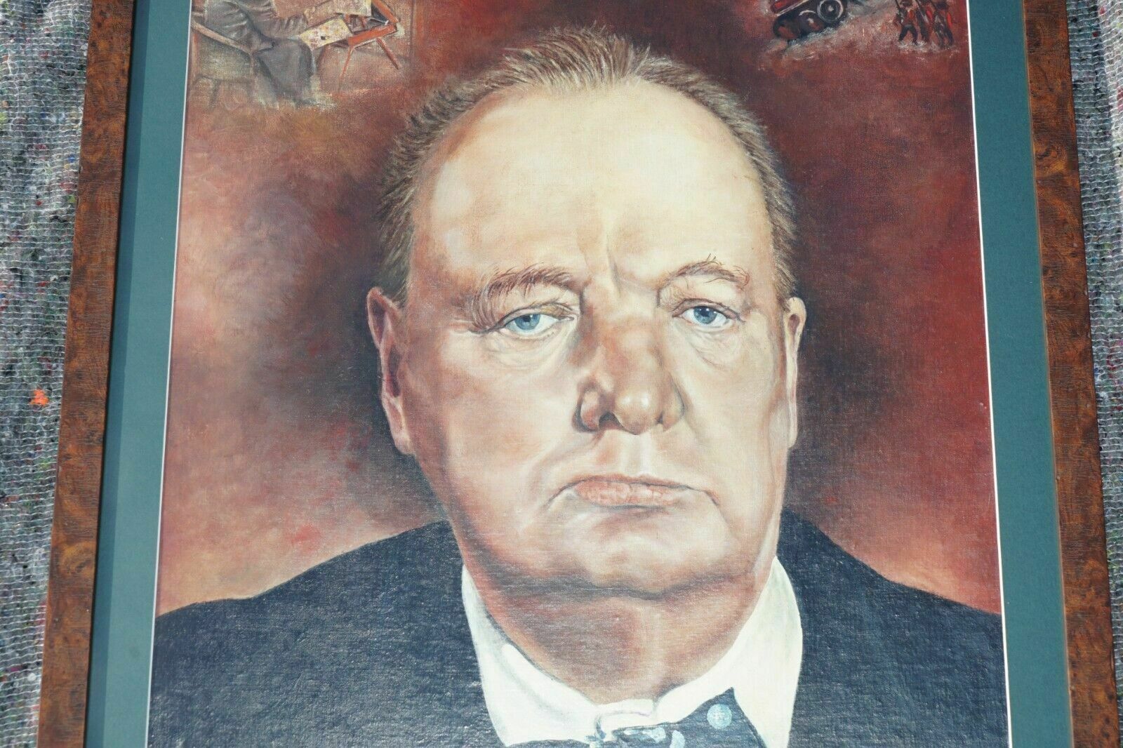 Lovely Winston Churchil Oil Painting Signed Jj Burrett Burr Oak Exhibition Frame photo for sale