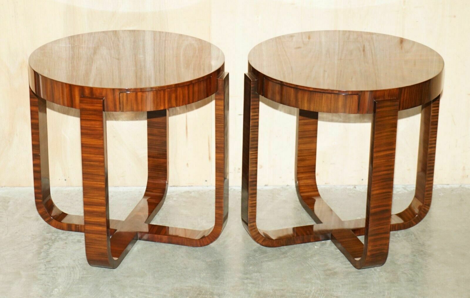 Pair Of Ralph Lauren Single Drawer Round Macassar Table Side Occasional Tables photo furniture