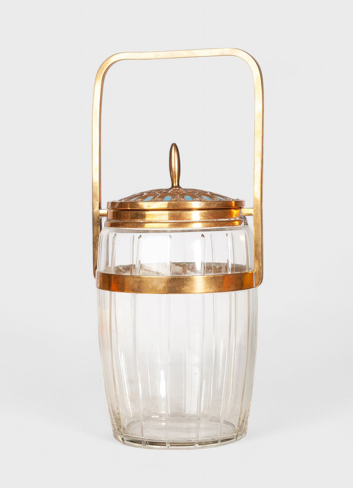 Early 20th Century Art Déco Crystal And Brass Cookie Jar/Bucket Container With Lid, France