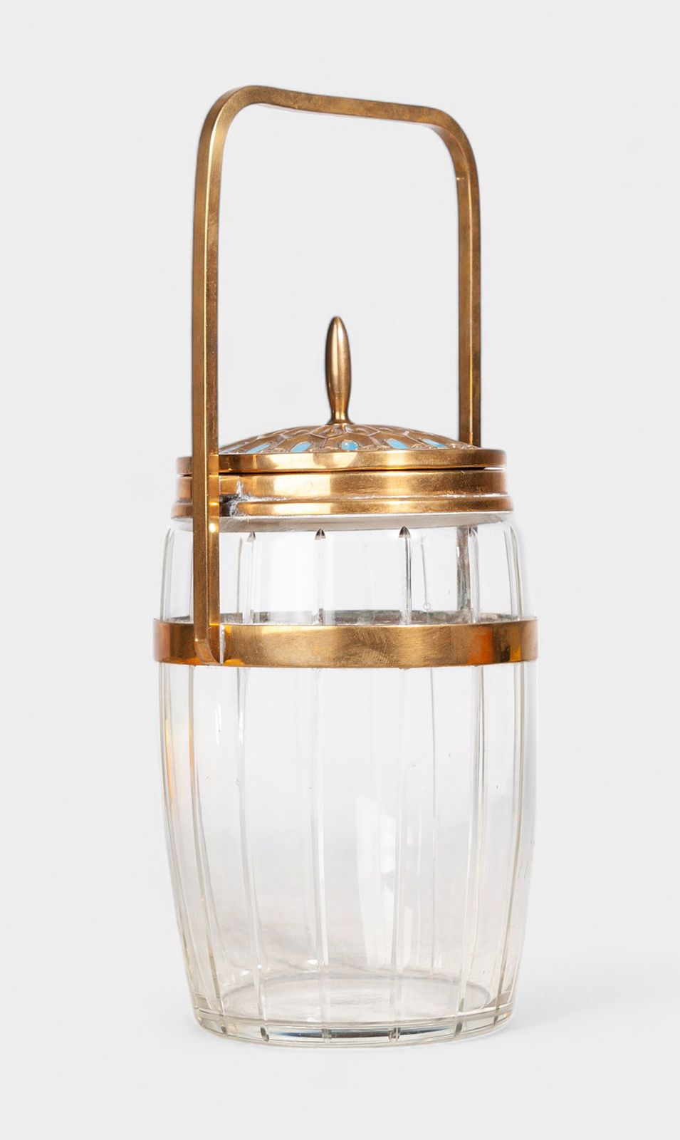 Early 20th Century Art Déco Crystal And Brass Cookie Jar/Bucket Container With Lid, France photo for sale