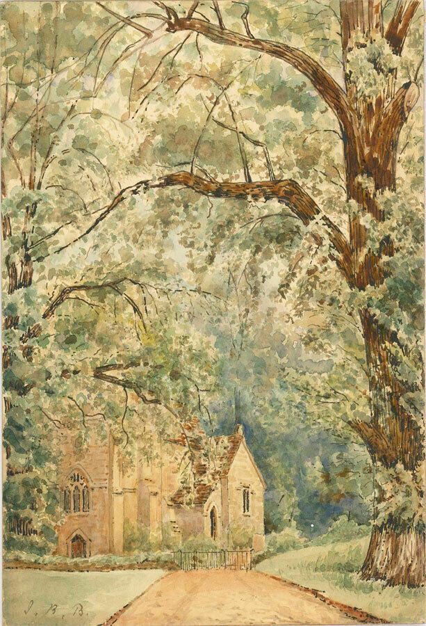 1937 Watercolour Church Through The Trees photo furniture