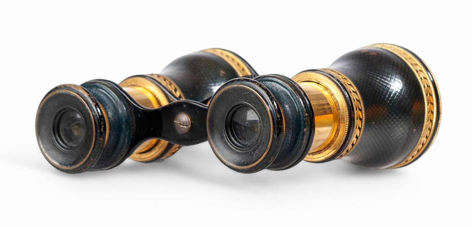 photo vinterior 1910s Art Nouveau Lemaire Like Gilt Brass Expandable Sportier Binoculars/Opera Glasses With Leather Case, France