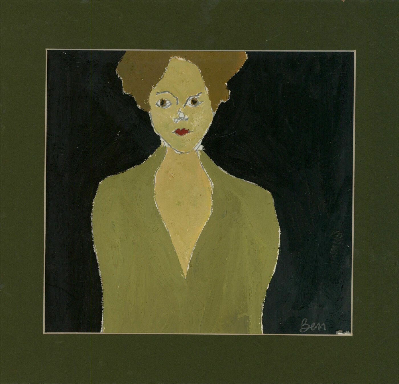 Ben Carrivick Contemporary Oil, Woman In Olive Dress photo furniture