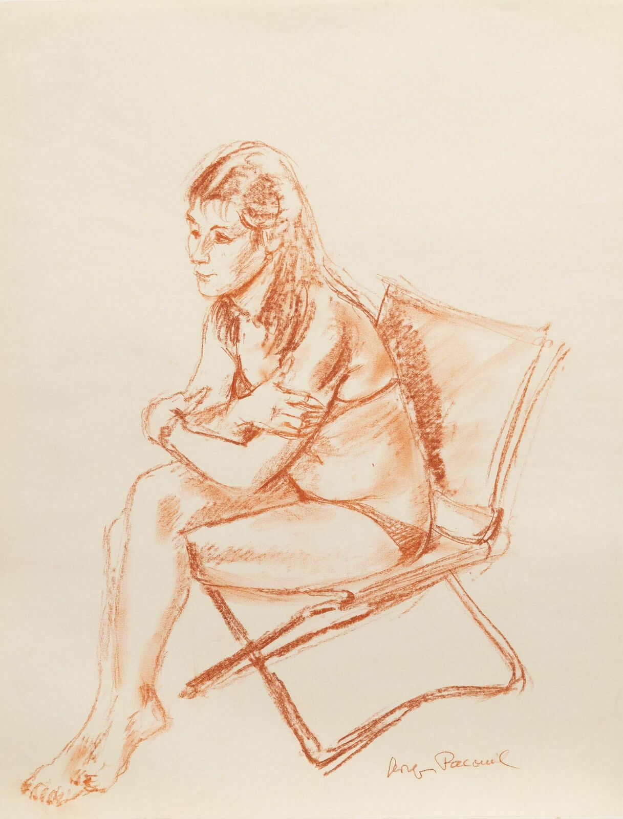 Georges Pacouil (1903 1996) Mid 20th Century Pastel, Seated Model II