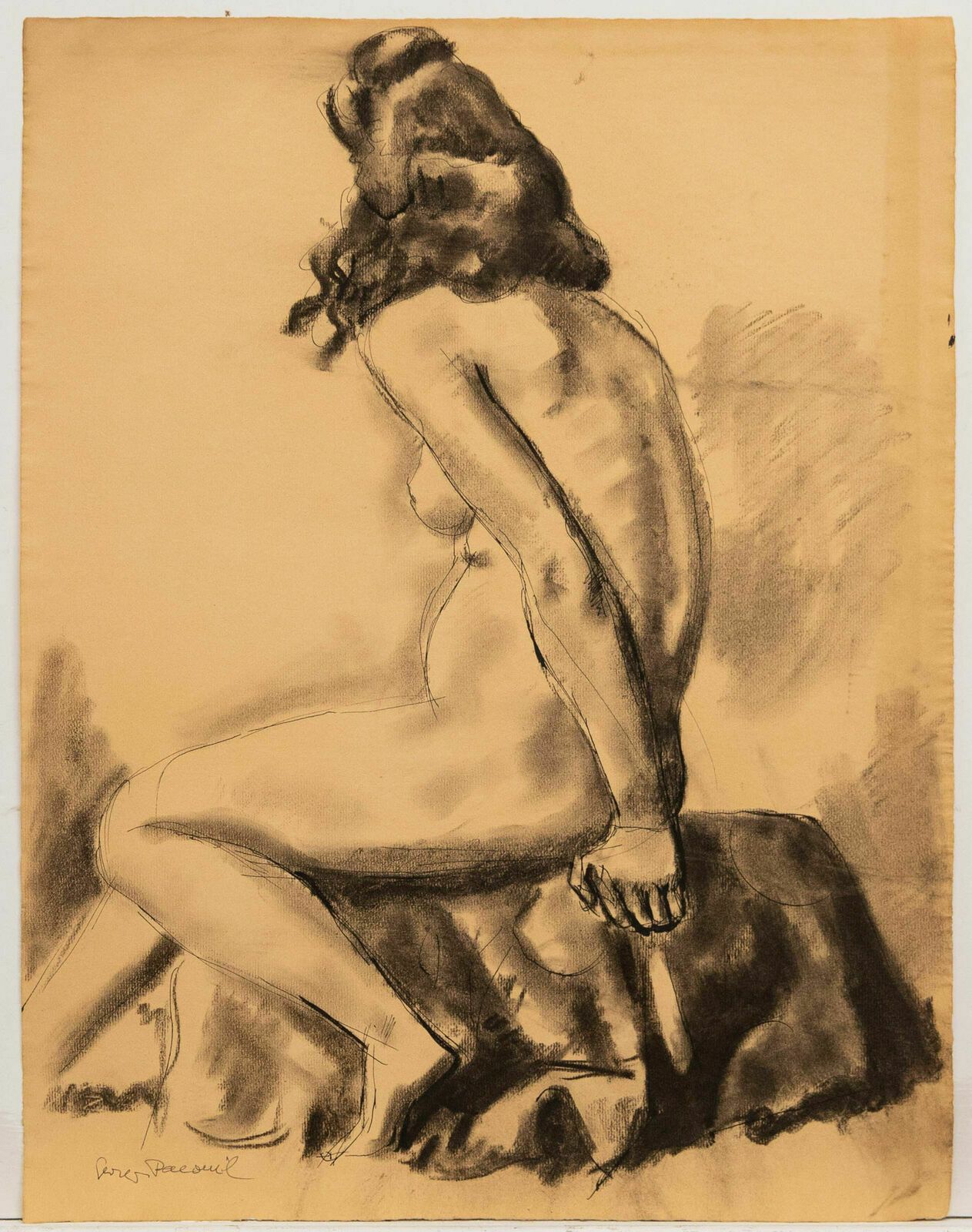 Georges Pacouil (1903 1996) Mid 20th Century Charcoal Drawing, Nude III photo furniture