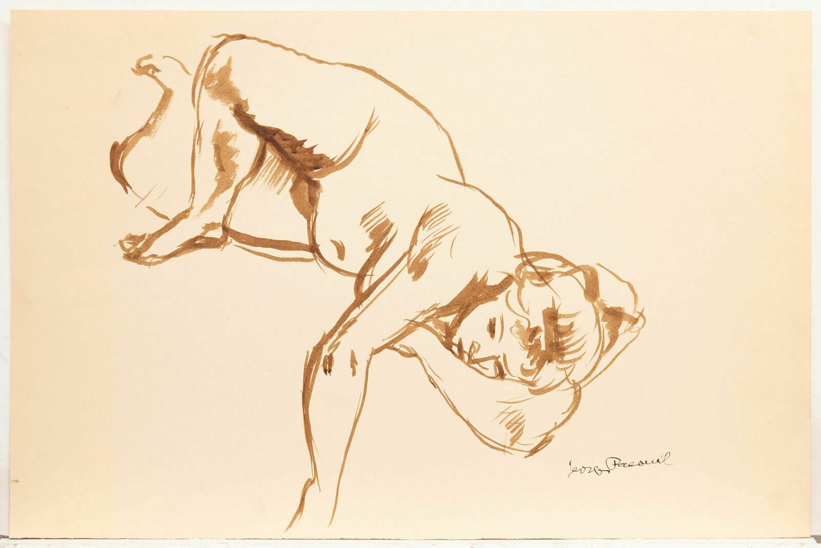 Georges Pacouil (1903 1996) Mid 20th Century India Ink, Horizontal Pose photo furniture