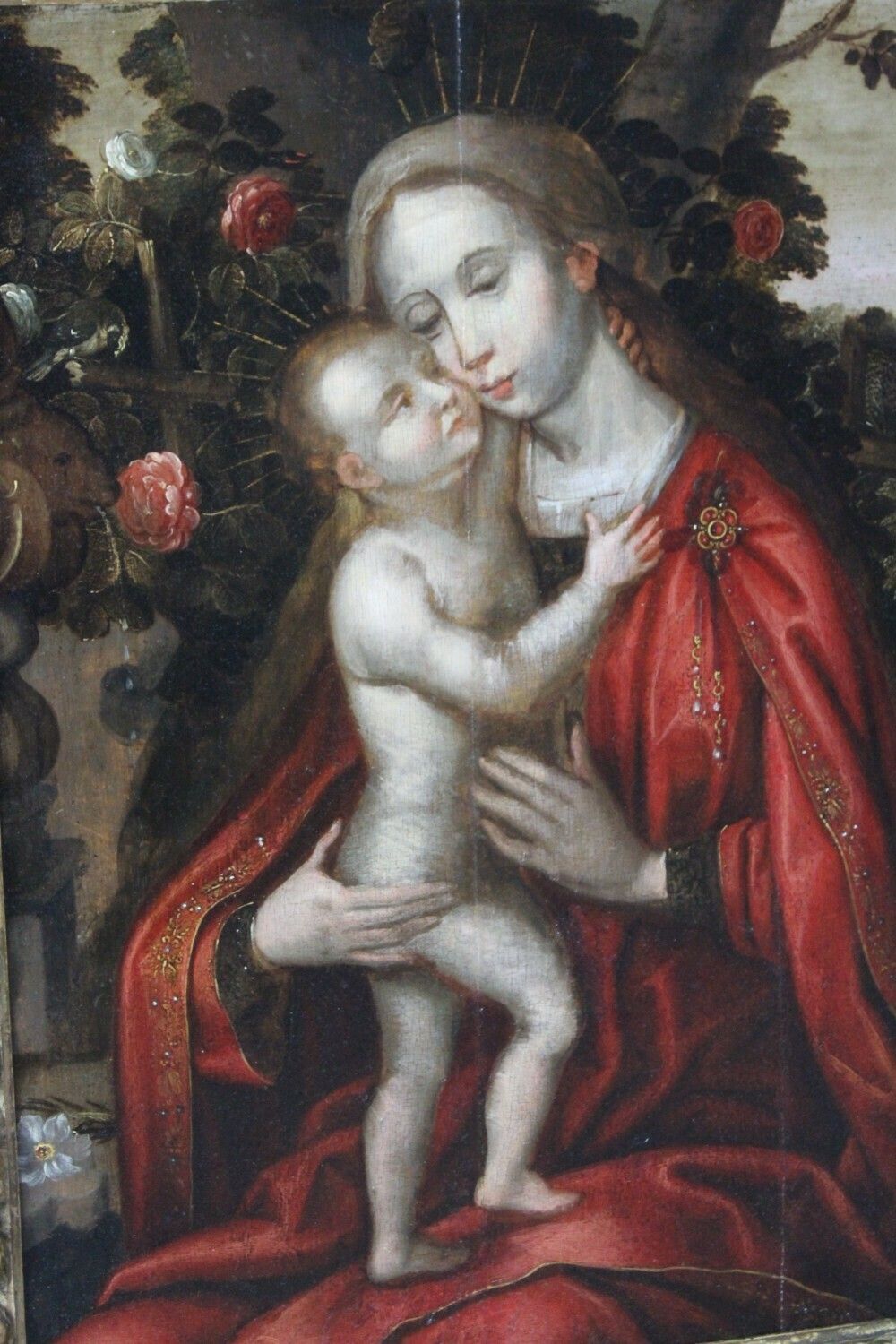 7800.0 The Madonna And Child In A Rose Garden School Ambrious Benson Painting photo