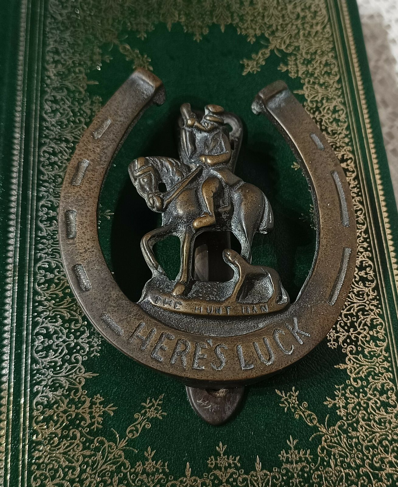 Aged Brass Door Knocker Huntsman And Horse And Hound  Knocker. photo furniture
