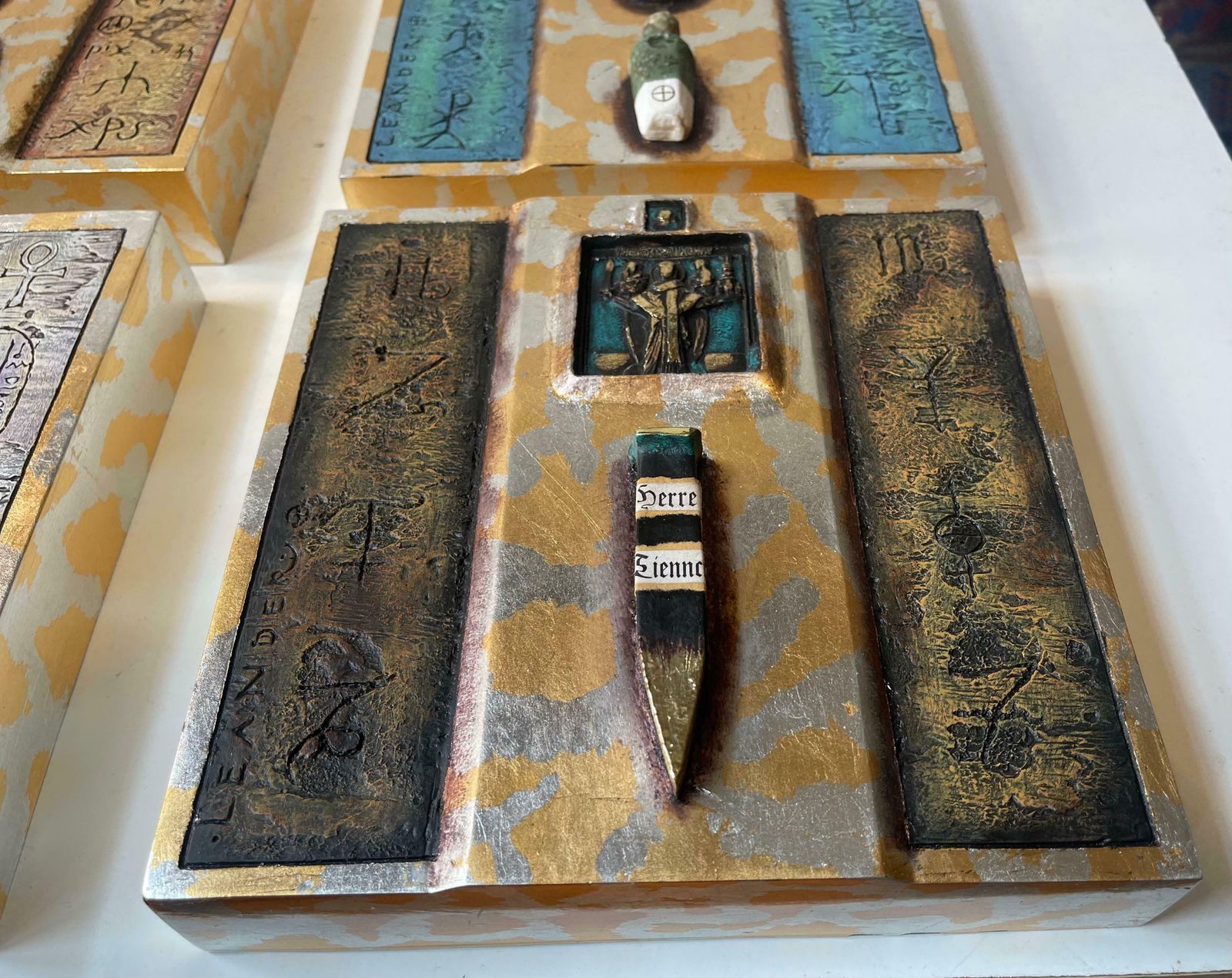 Modern Eclectic Icons In Ceramic & Bronze, Wall Hung, Set Of 4 photo vinterior
