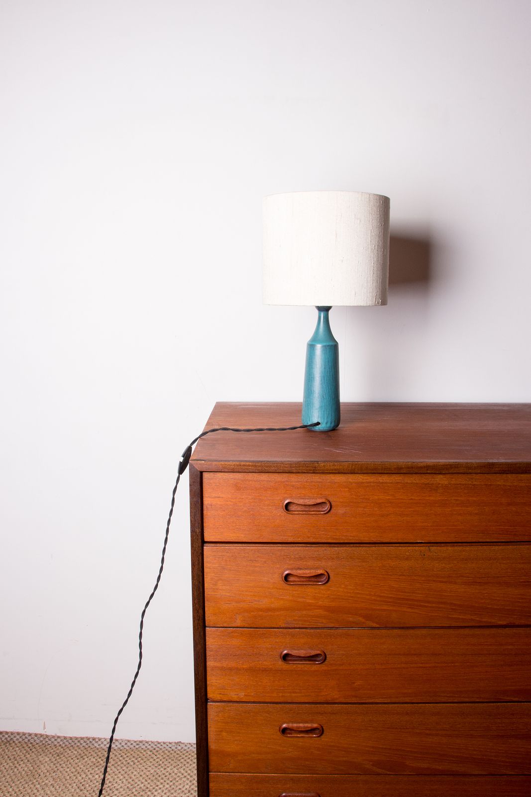 Danish Truncated Table Lamp In Matt Blue Stoneware By Gunnar Nylund For Nymolle 1960. photo vinterior