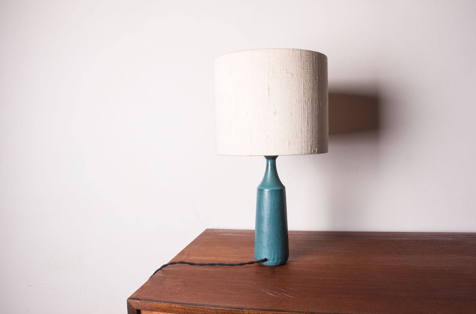 Danish Truncated Table Lamp In Matt Blue Stoneware By Gunnar Nylund For Nymolle 1960. photo buy