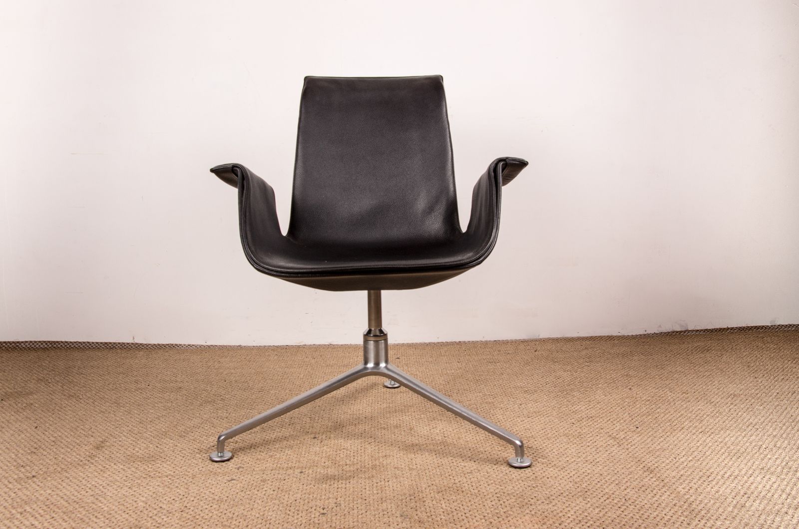 Danish Armchair In Black Leather And Chromed Steel, Model Fk 6725 Or “Tulip Chair” By Preben Fabricius And Jørgen Kastholm For Walter Knoll photo furniture