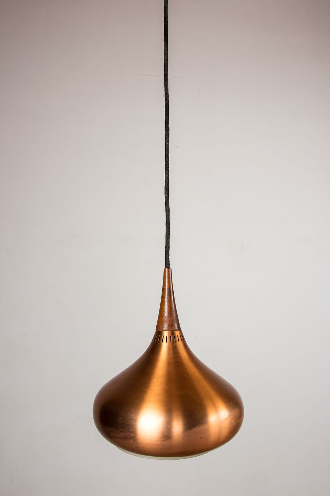Large Danish Triple Pendant Lamp In Metal And Rosewood, Orient Model, By Jo Hammerborg For Fog & Mørup 1965. photo vinterior