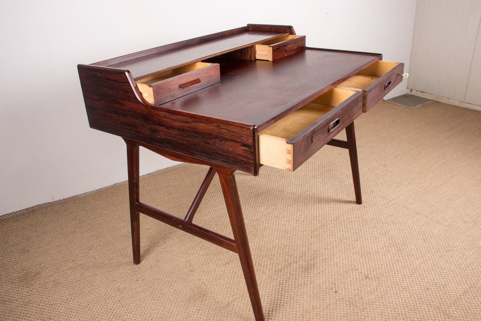 Danish Rosewood Desk, Model 56 By Arne Wahl Iversen For Vinde Mobelfabrik 1960. photo buy