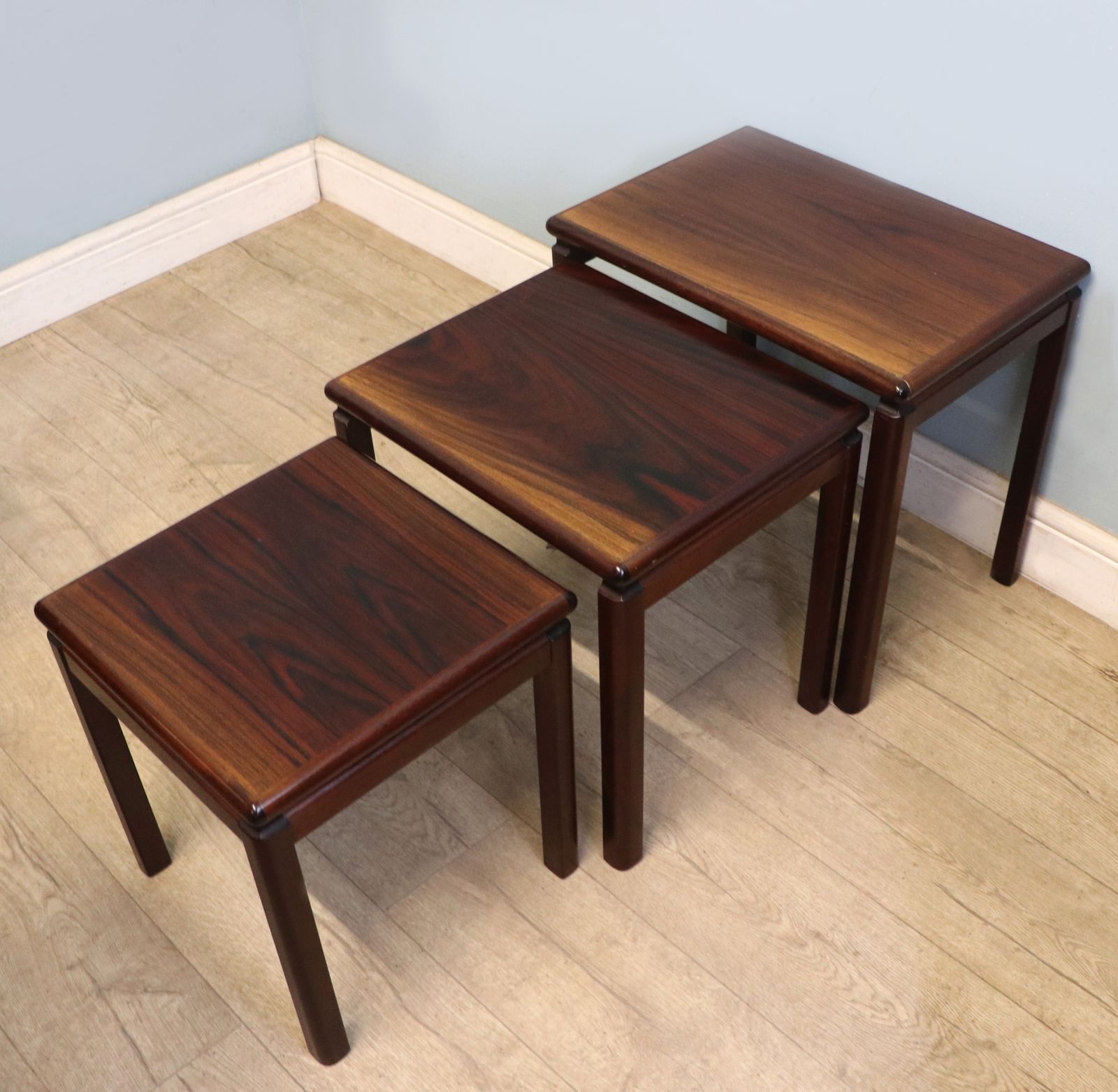 An Absolutely Lovely Nest Of Scandinavian Hardwood Veneered Nest Of Occasional Tables.