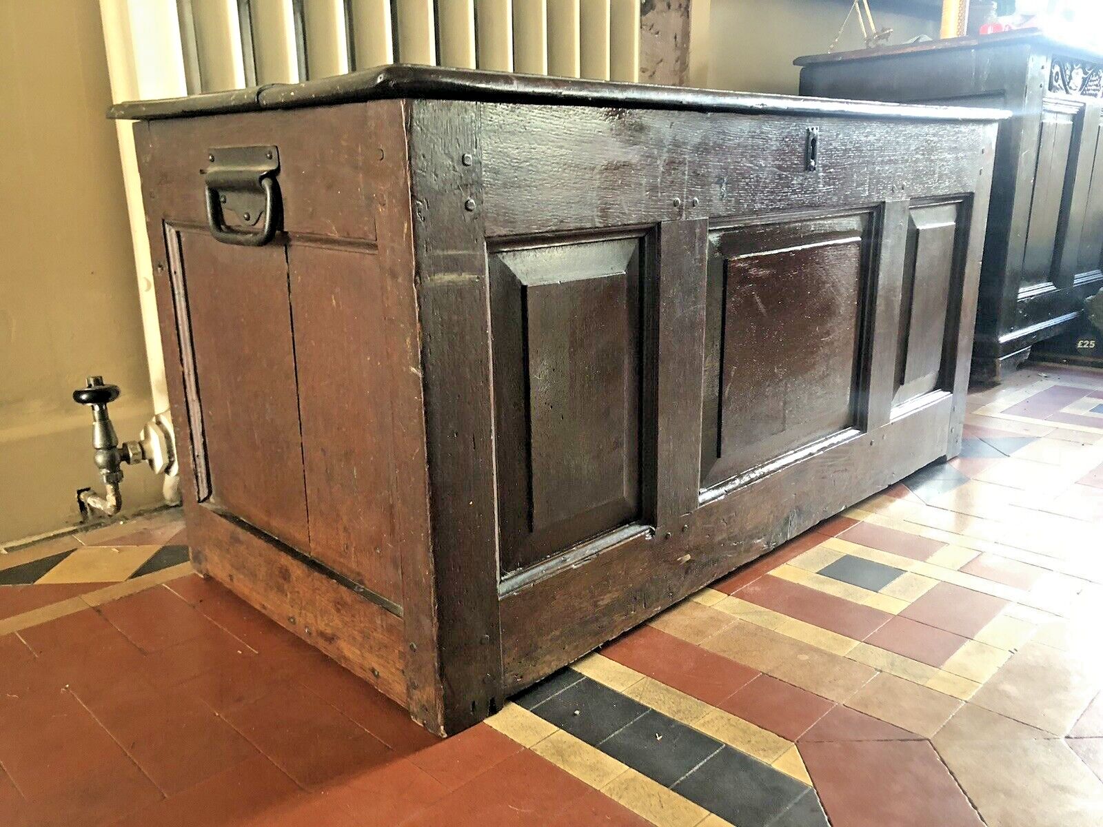 Antique Period English Original Georgian Rustic Oak Coffer Chest Trunk photo furniture
