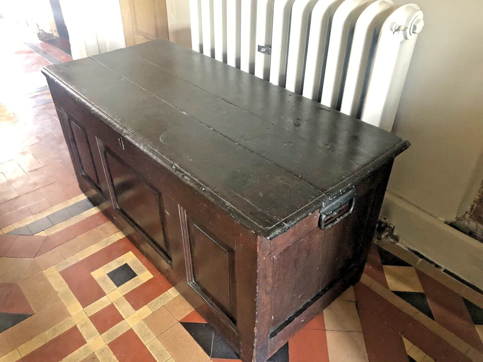 Antique Period English Original Georgian Rustic Oak Coffer Chest Trunk photo Furniture