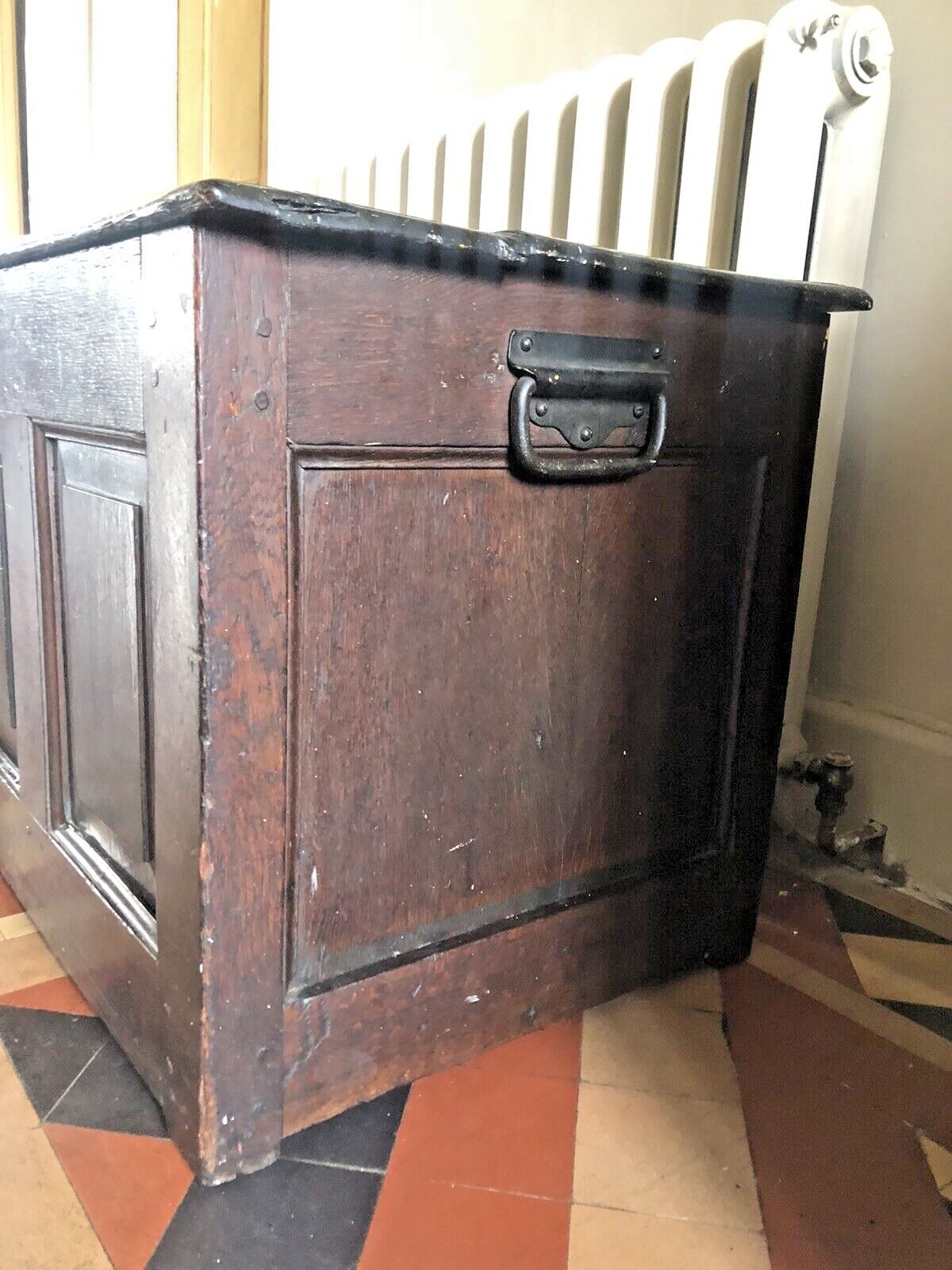 Antique Period English Original Georgian Rustic Oak Coffer Chest Trunk photo vinterior