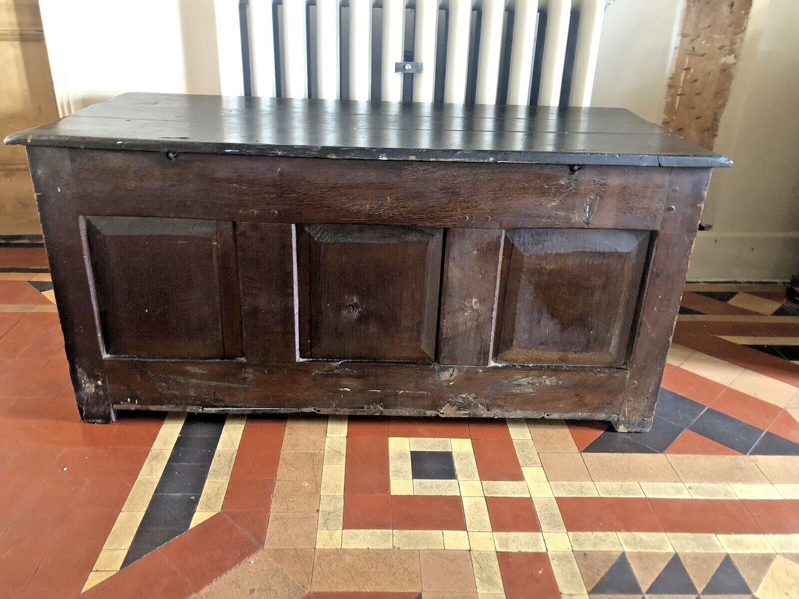 photo furniture Antique Period English Original Georgian Rustic Oak Coffer Chest Trunk